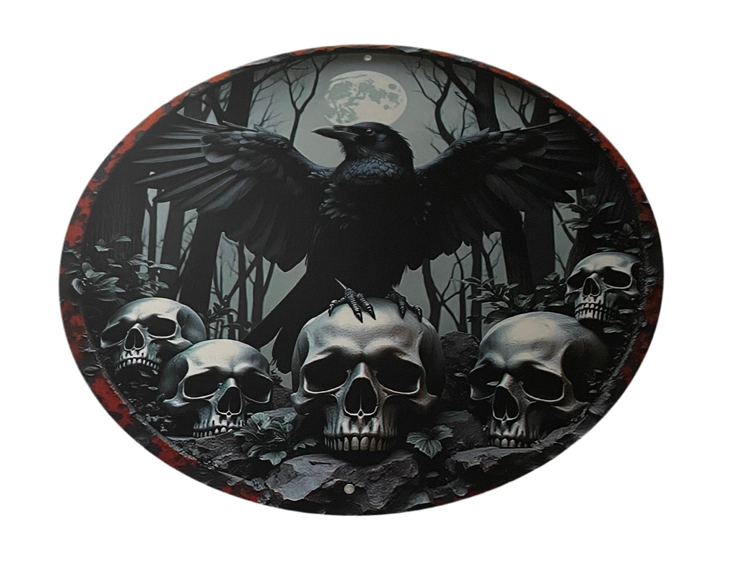 Crow and skull round sign