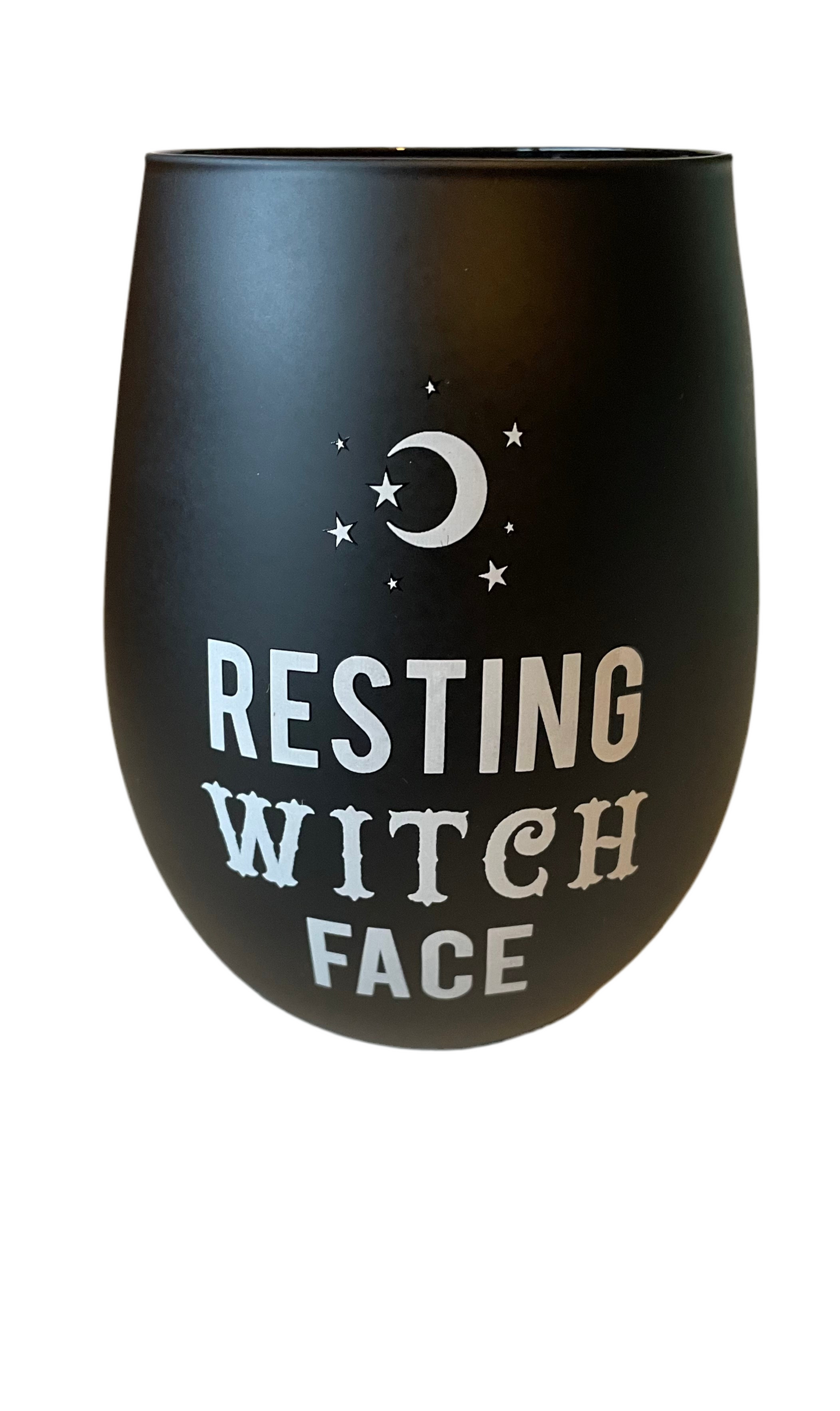 Resting witch face stemless wine glass