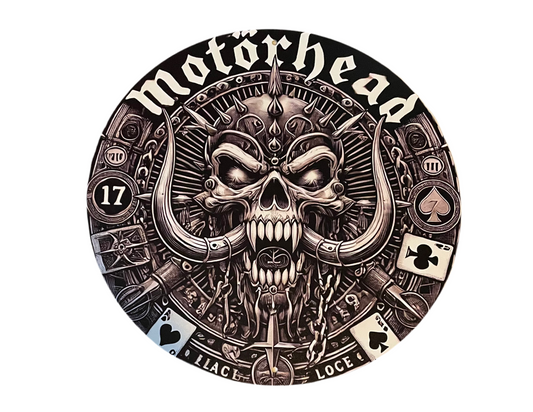 Motörhead playing cards round sign
