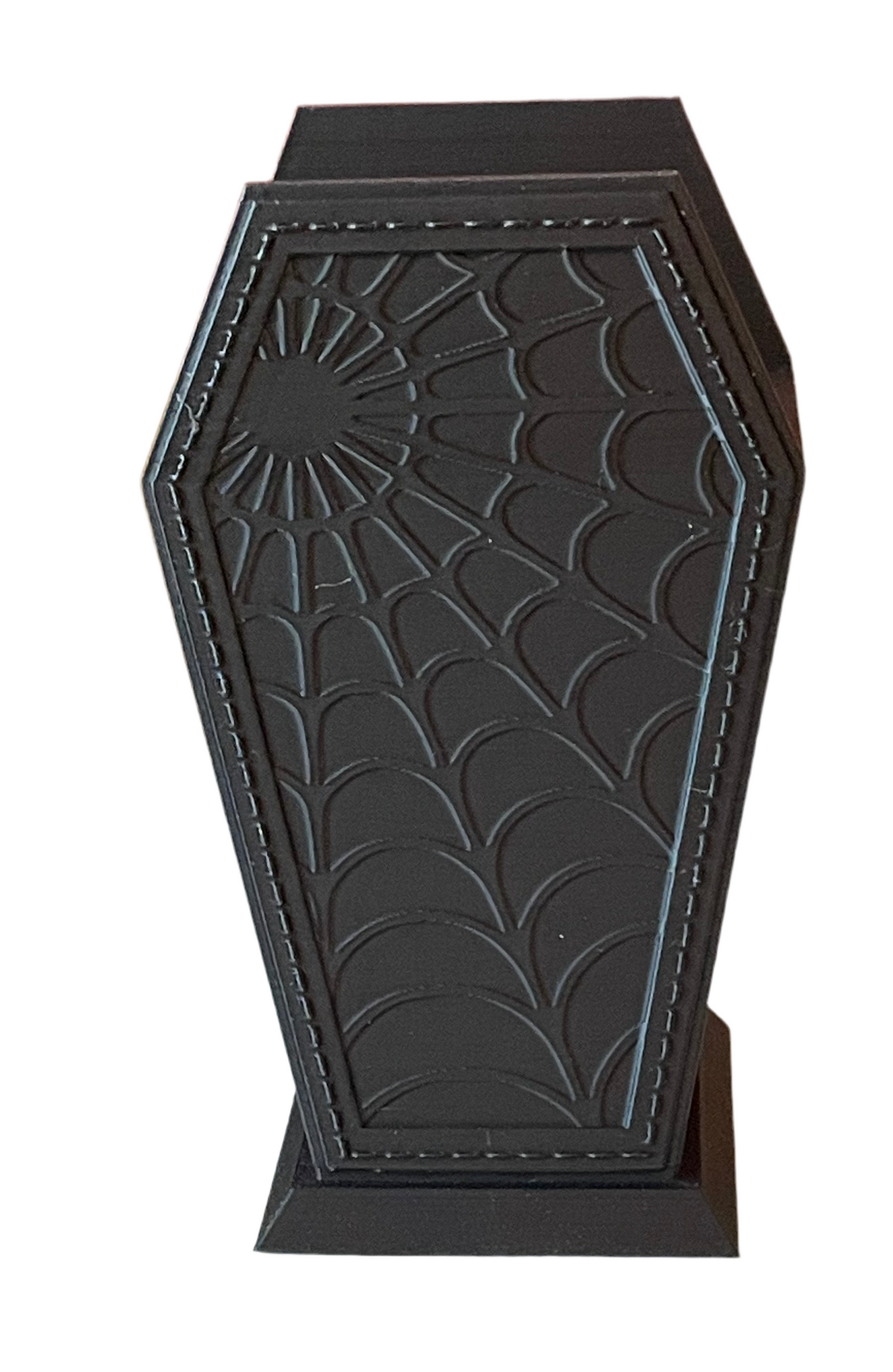 Coffin shaped spider web make up brush holder