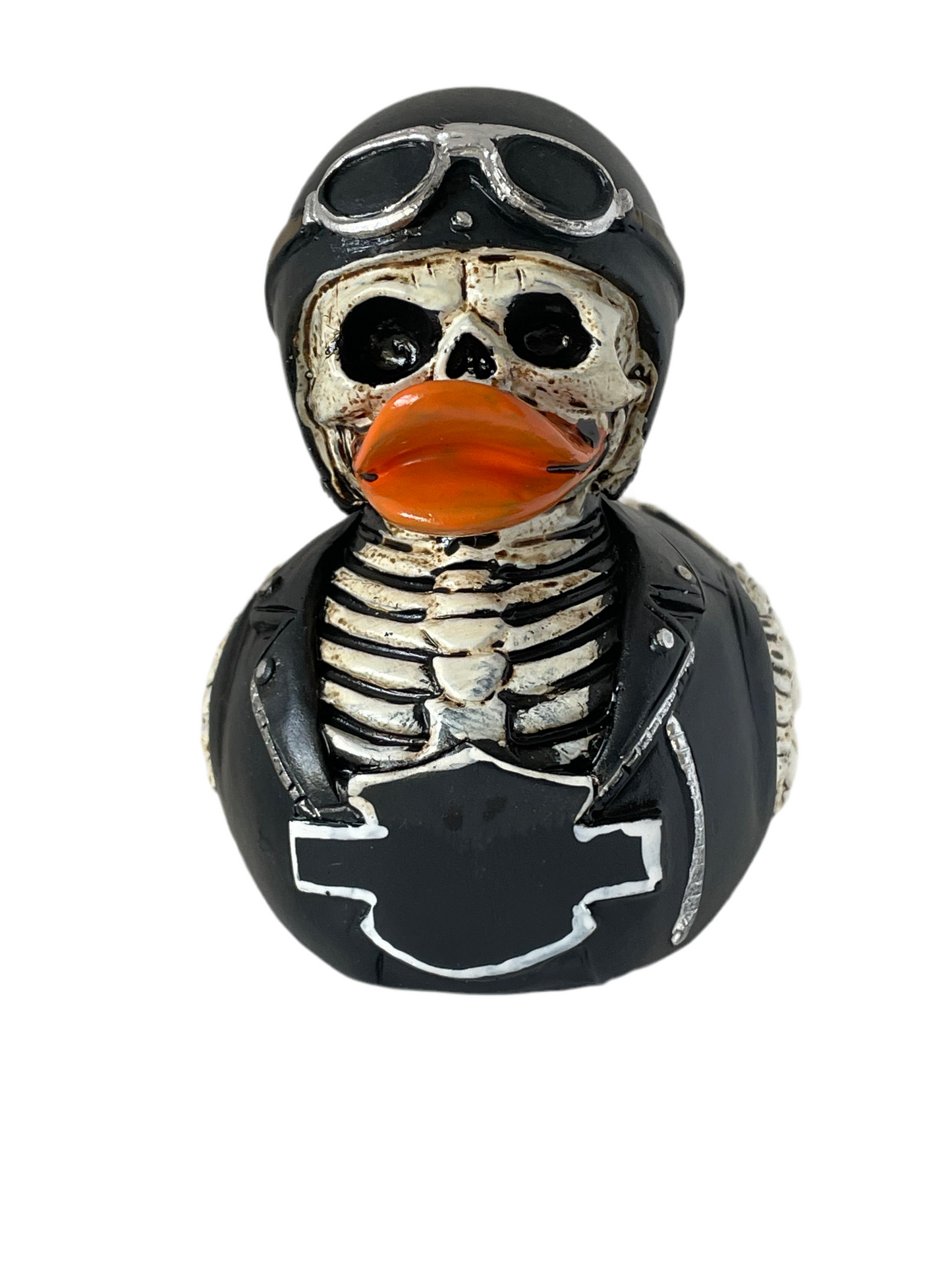 Skeleton biker duck figurine