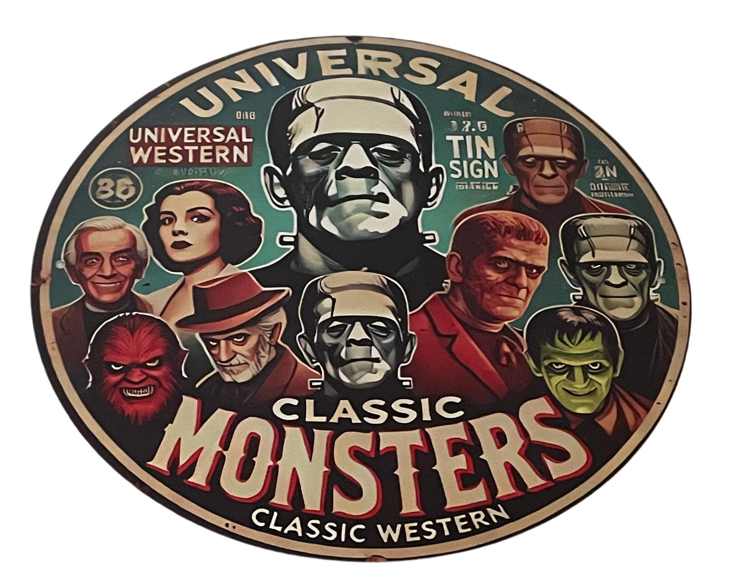 Universal classic monsters round sign