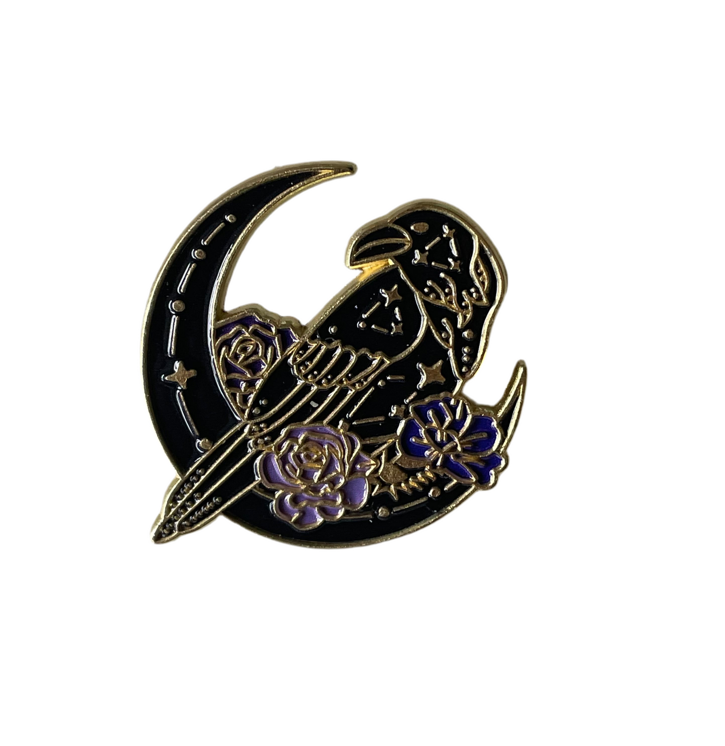 Crow and moon pin badge