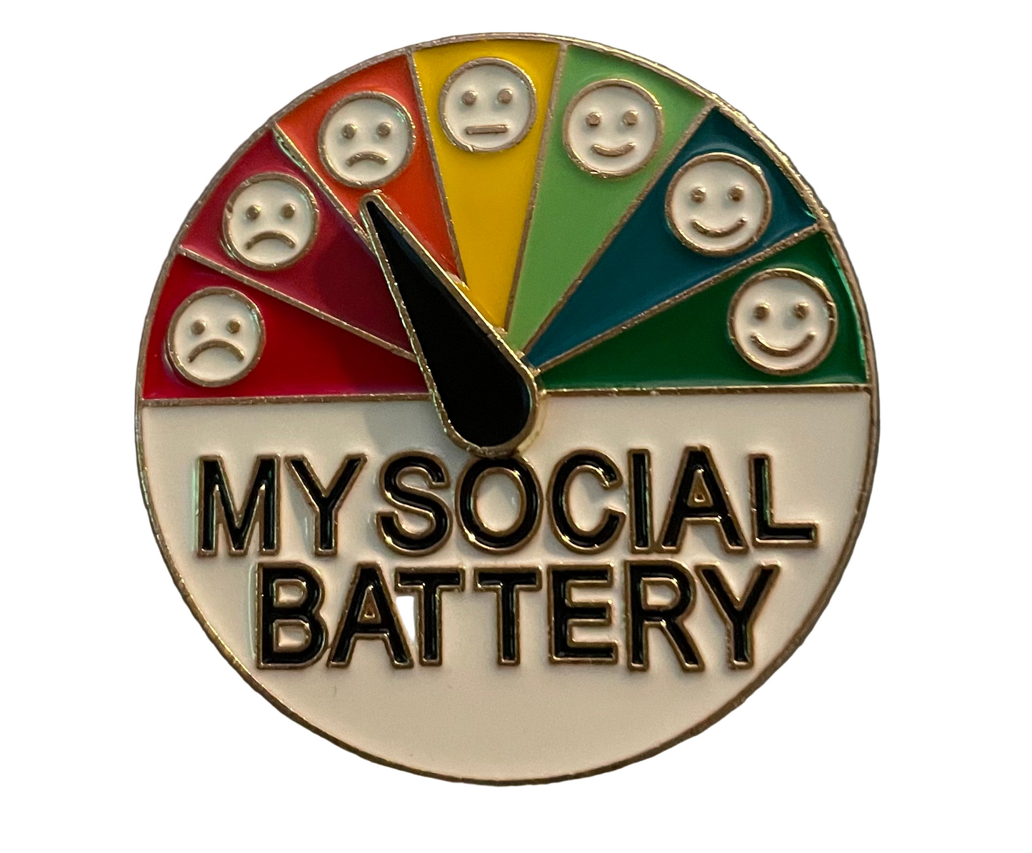 My social battery pin badge