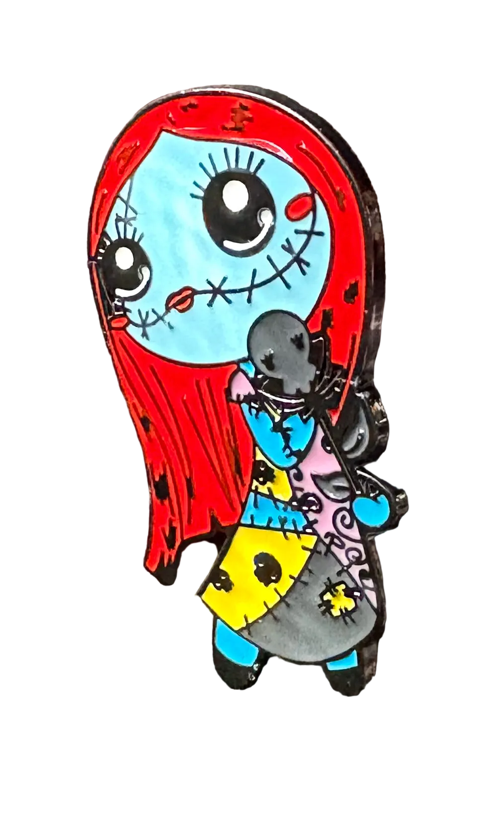 Sally in Pink, Blue and Yellow dress pin badge