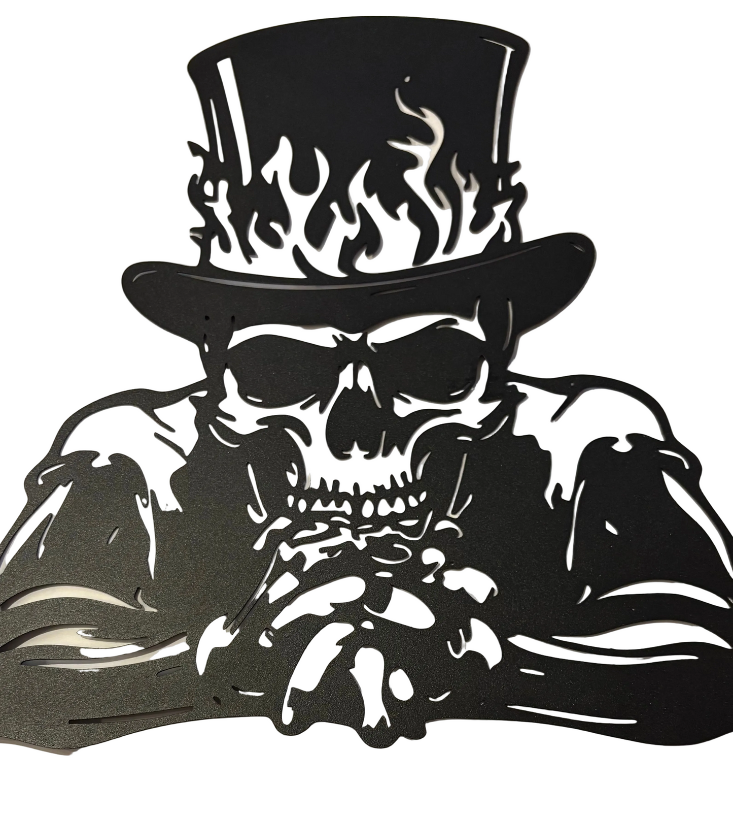 Top hat gothic flame metal sign