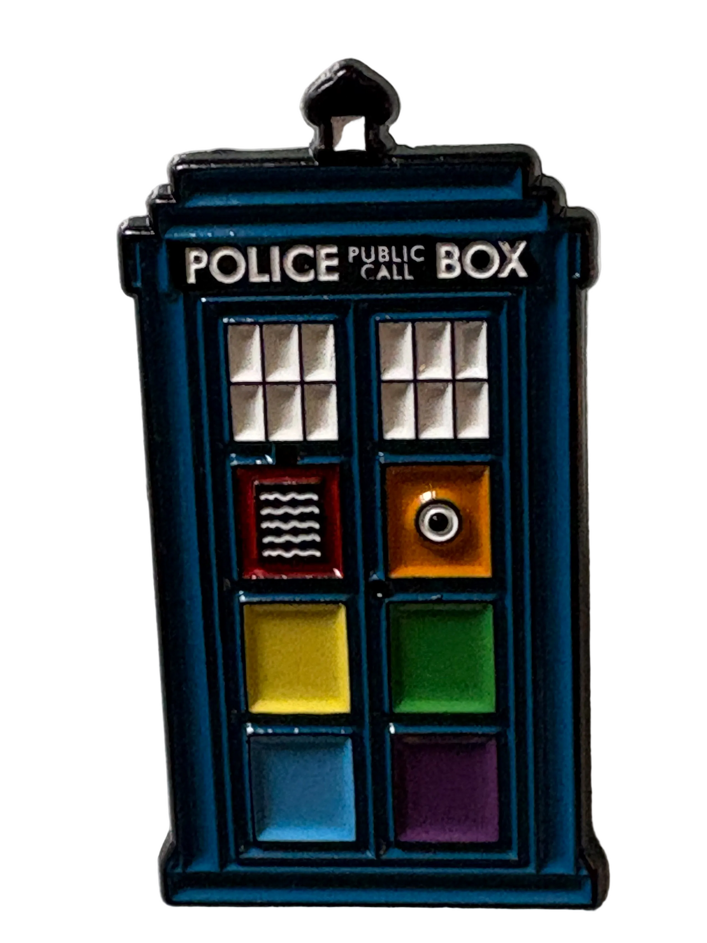 Colourful Tardis pin badge