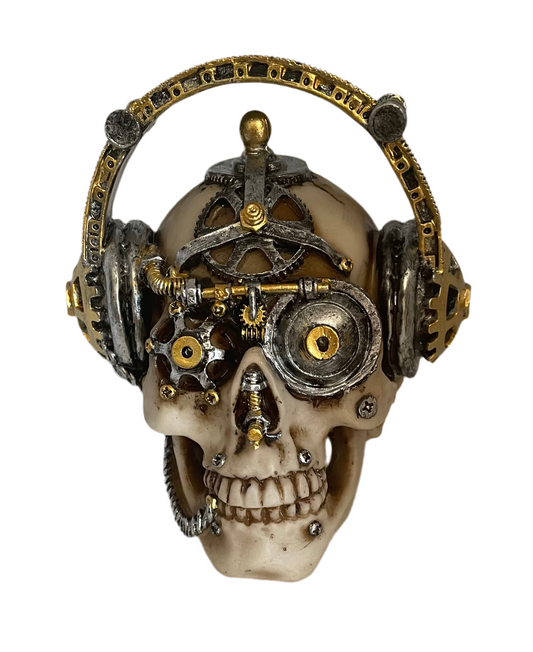 Techno talk small steampunk skull figurine