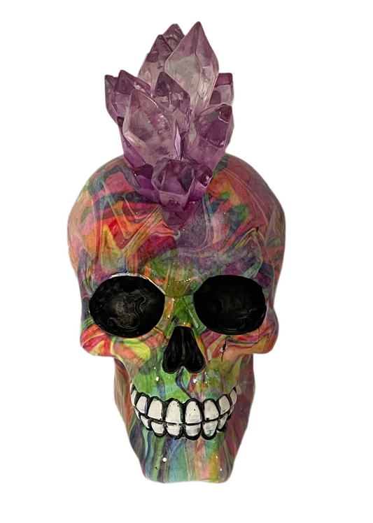 Psychedelic crystal skull figurine