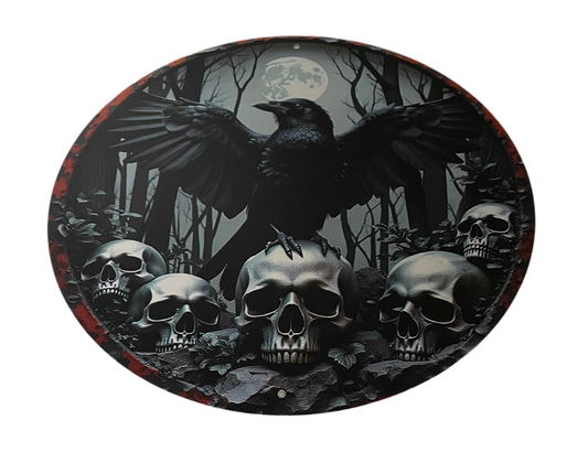 Crow and skull round sign
