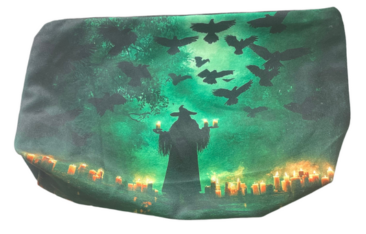 Witch, candles and crows make up bag