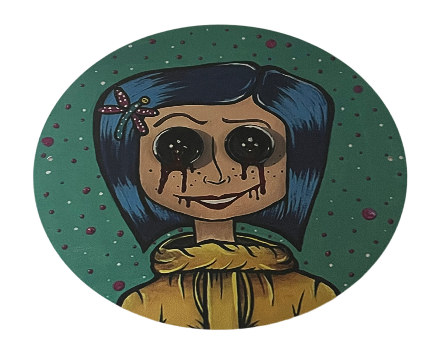 Coraline crying round sign