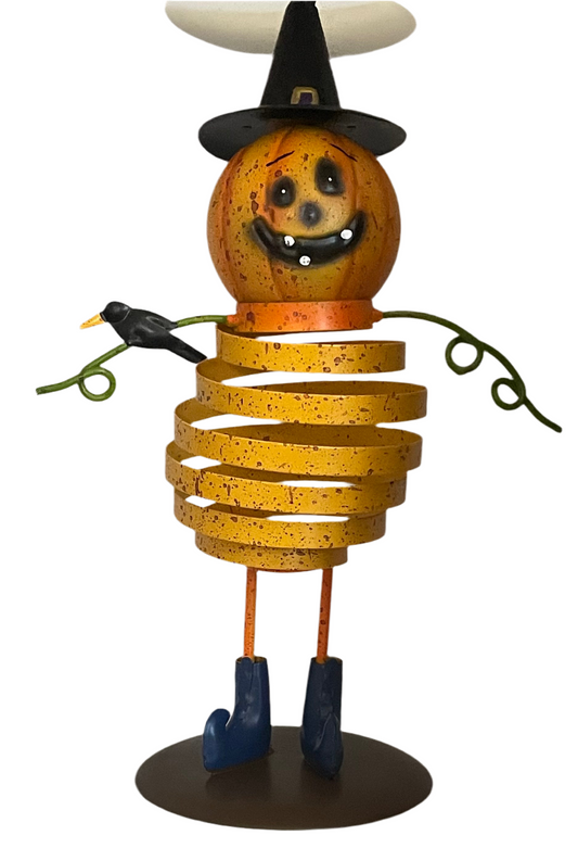 Orange metal pumpkin man ornament with spring body