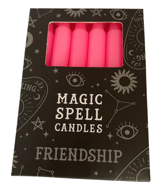 Pack of 12 Pink Friendship spell candles.