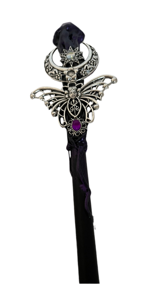 Purple moon butterfly crystal wand