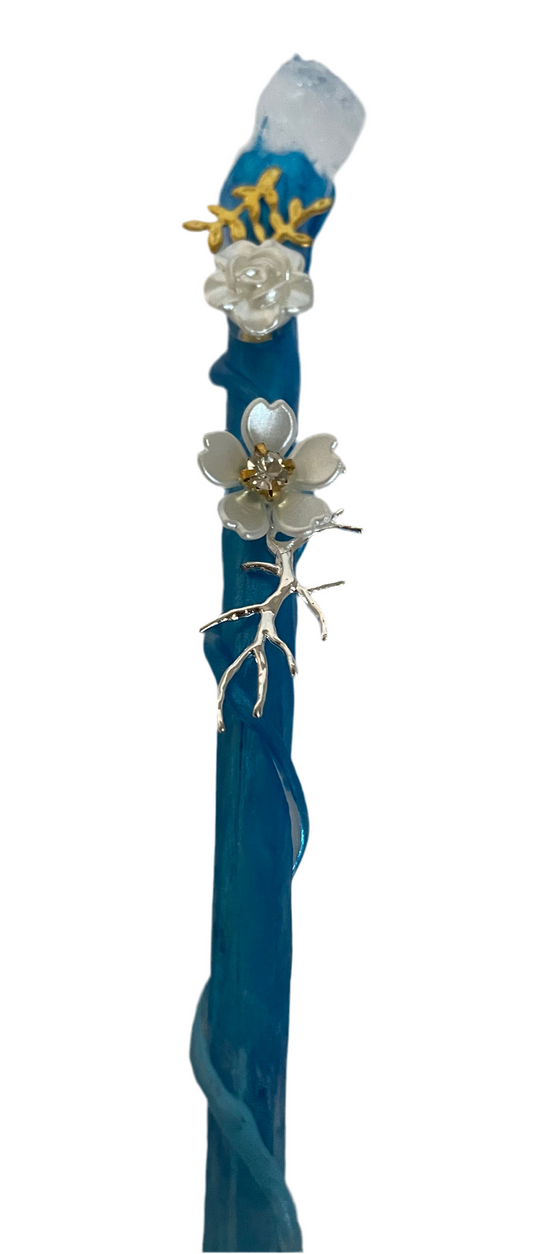 Sky blue flowers crystal wand