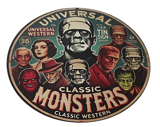 Universal classic monsters round sign