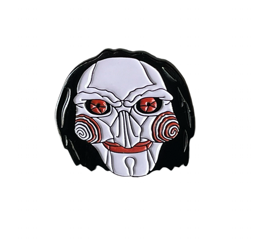 Billy from Saw face pin badge