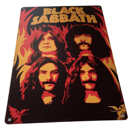 Black Sabbath with flames sign