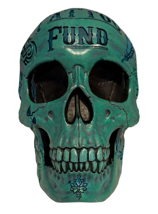 Tattoo fund blue skull money box