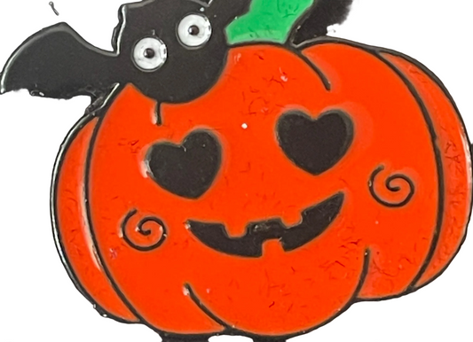 Pumpkin and Bat pin badge