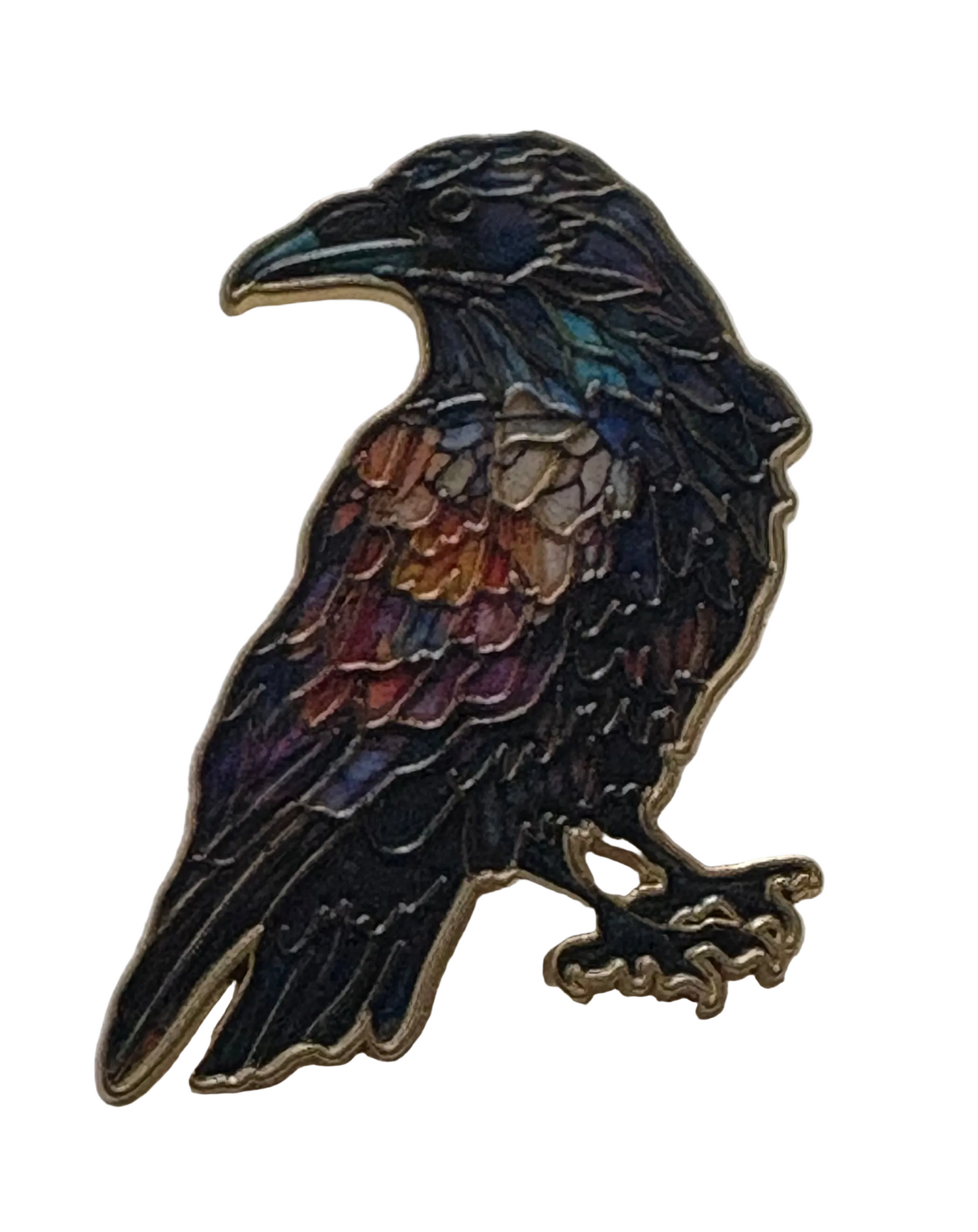 Multicoloured Crow pin badge