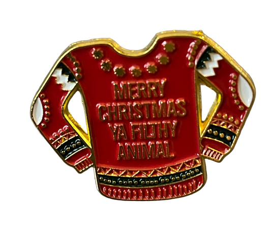 Merry Christmas ya filthy animal Christmas jumper pin badge