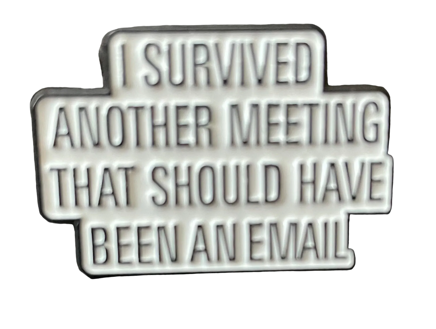 I survived another meeting that should have been an email pin badge
