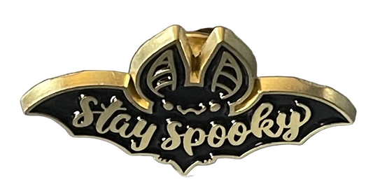 Stay spooky bat pin badge