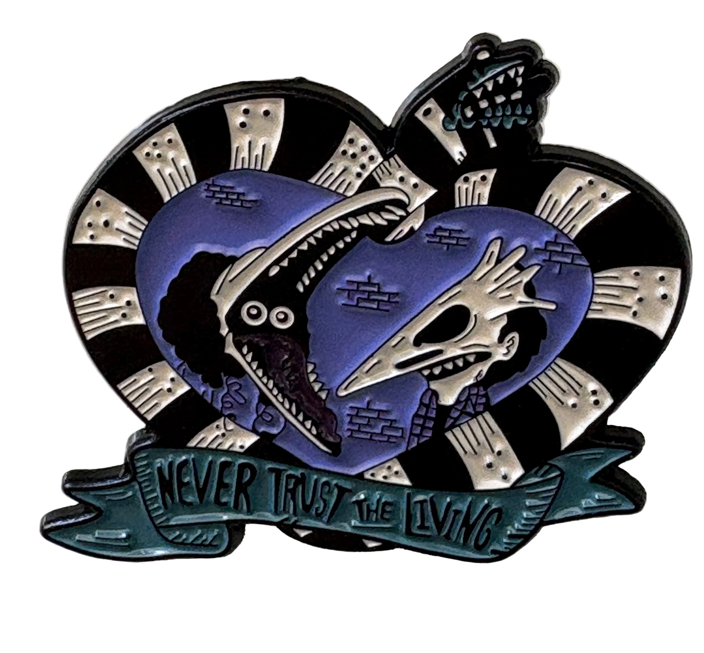 Beetlejuice never trust the living Adam and Barbara pin badge