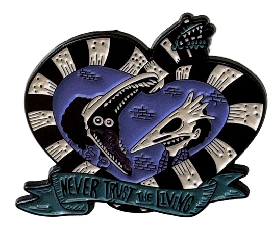 Beetlejuice never trust the living Adam and Barbara pin badge