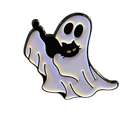 Ghost with cat facing to the left pin badge