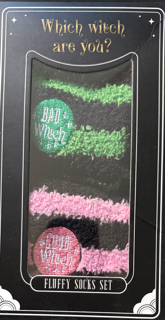 Set of 2 good witch and bad witch fluffy socks