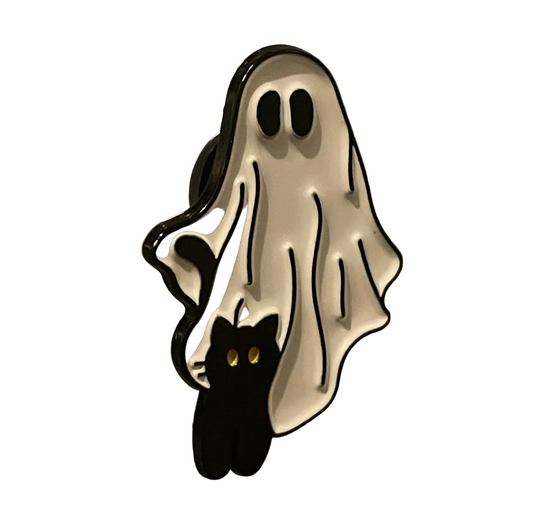 Ghost with cat at it’s  feet pin badge