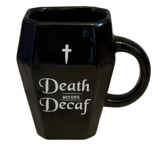 Death by decaf coffin mug