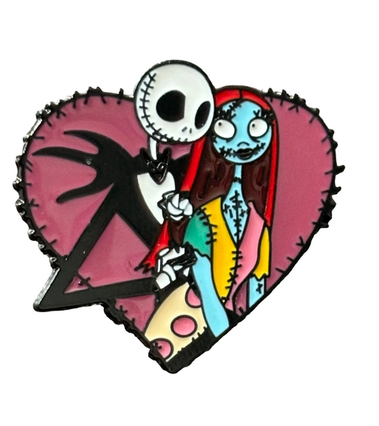 Jack and Sally in heart pin badge