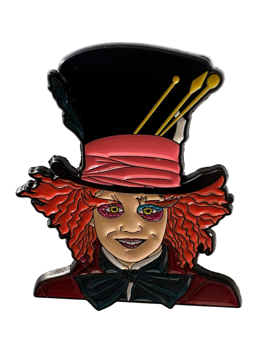 The mad hatter pin badge